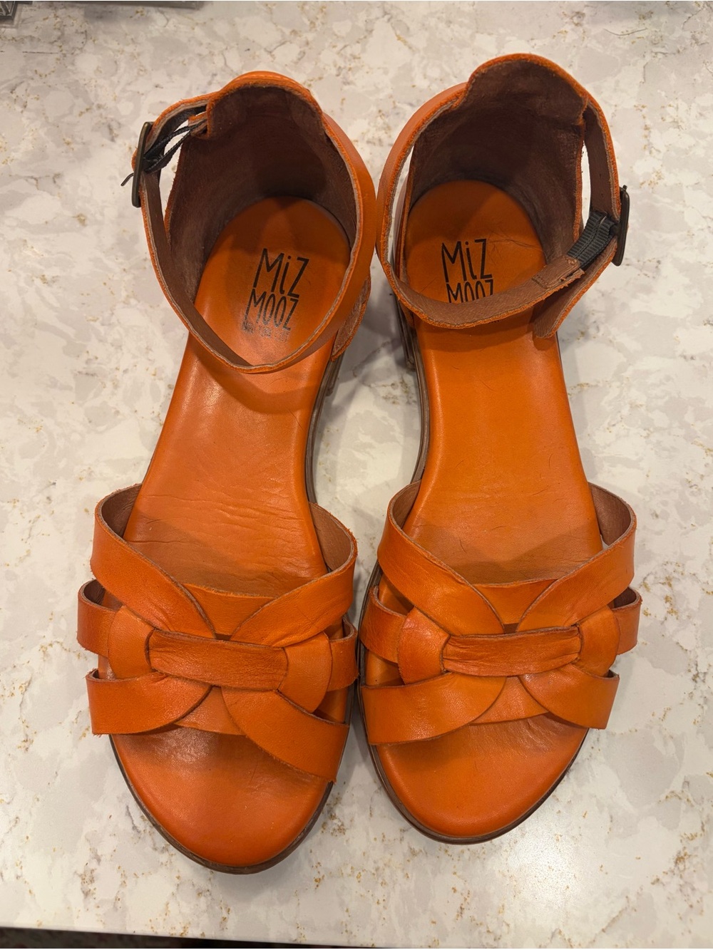 Miz Mooz Orange Braided Leather Open-Toe Ankle-Strap Sandals